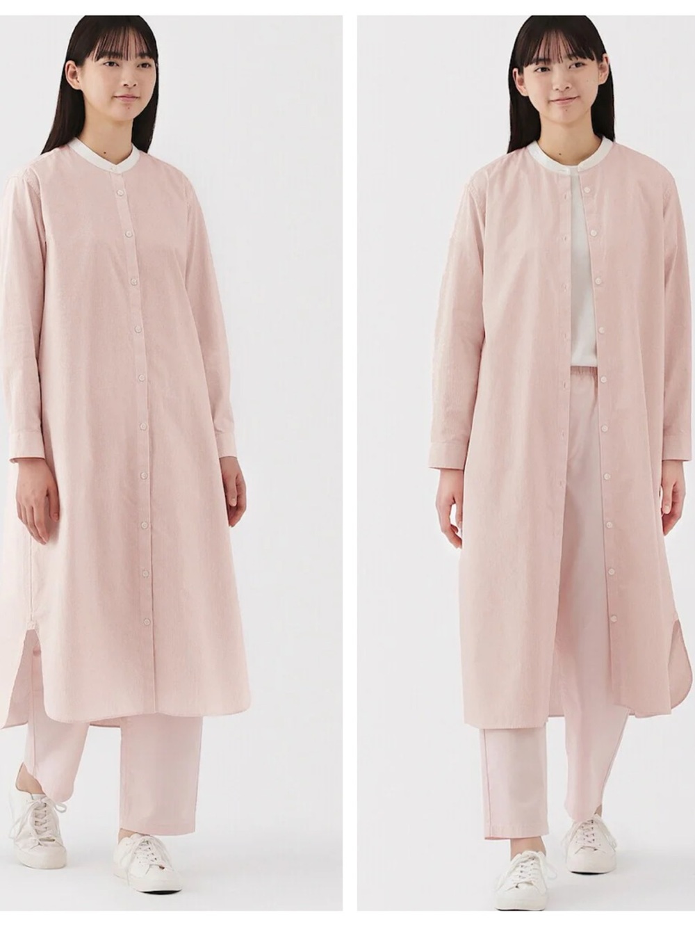 MUJI Wome’s Broadcloth Cotton stand Collar Striped Shirt Dress Small